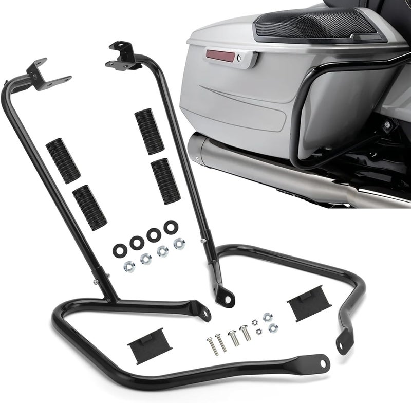 TIGERSGATE Gloss Black Rear Saddlebag Guards complete Kit for 2014-Later Harley Touring Street Road Glide Electra Glide Road King - Image 1